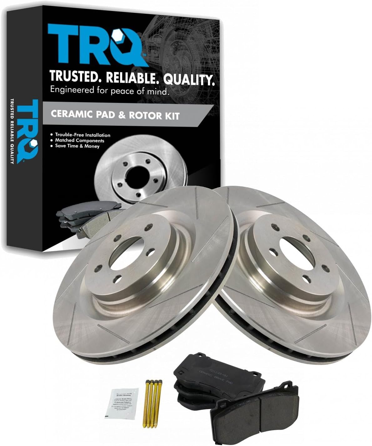 TRQ Front Brake Pad and Rotor Set Ceramic Vented Rotors Compatible with 2005-2014 Chrysler 300 2006-2019 Dodge Challenger 2006-2018 Charger 2006-2008 Magnum