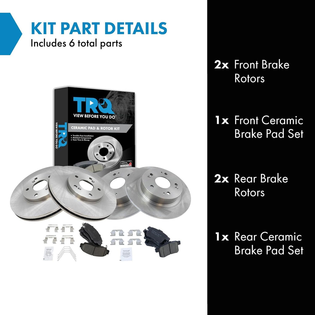 TRQ Front and Rear Brake Pad and Rotor Set Ceramic Compatible with 2011-2014 Acura TSX 2011-2012 Honda Accord