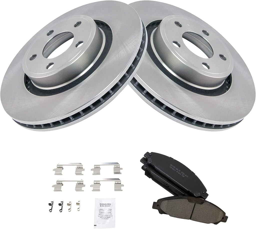 TRQ Front Brake Pad and Rotor Set Ceramic Vented Rotors Compatible with 2015-2017 Ford Mustang