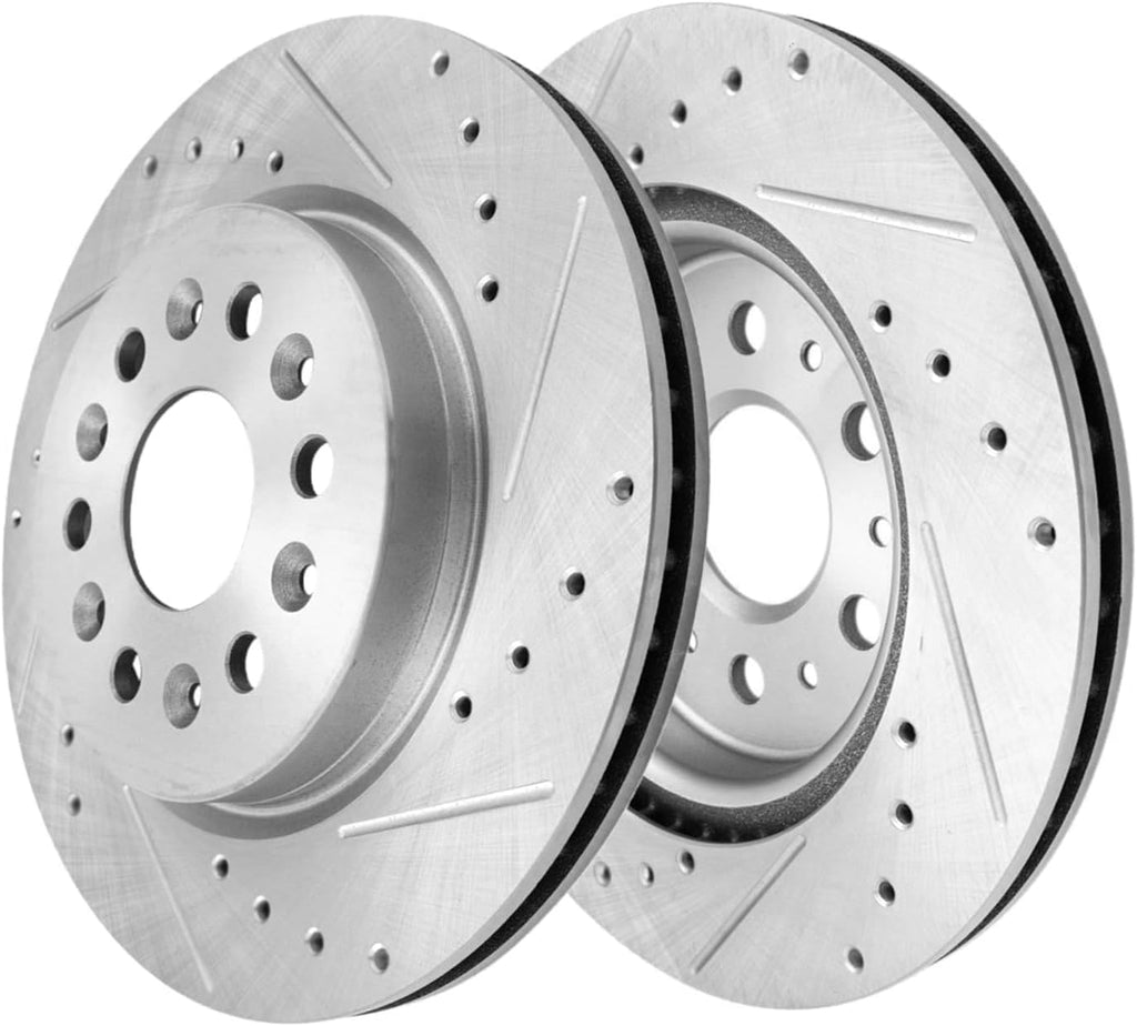 Detroit Axle - 4pc Brake Rotors for 2017-2025 Cadillac XT5, 2020-2025 XT6, 2018-2020 Buick Enclave, Drilled and Slotted Disc Brake Rotors Replacement : 13.58' inch Front and 12.40' inch Rear Rotors