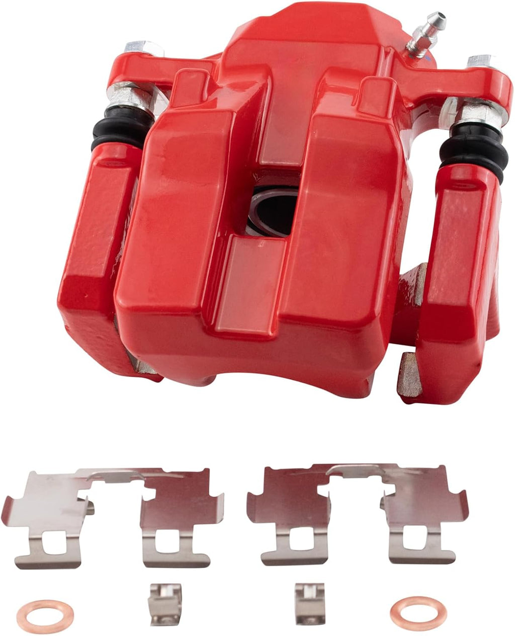 TRQ Performance Rear Brake Pad and Rotor Set Ceramic Slotted Drilled Coated Rotors Calipers Red Compatible with 2012-2018 Toyota RAV4