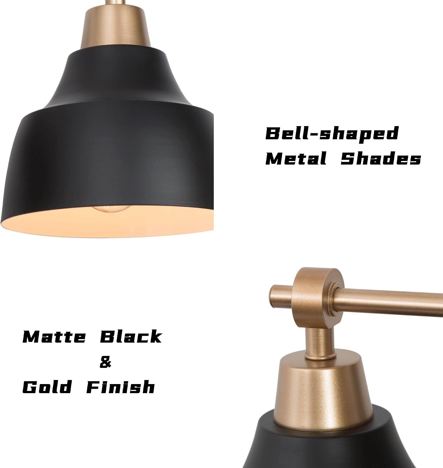 LALUZ Black Bathroom Vanity Light Fixtures, 3-Light Brass Modern Farmhouse Gold Vanity Wall Lamp Over Mirror with Metal Globe for Hallway, Bedroom, Kitchen, and Living Room