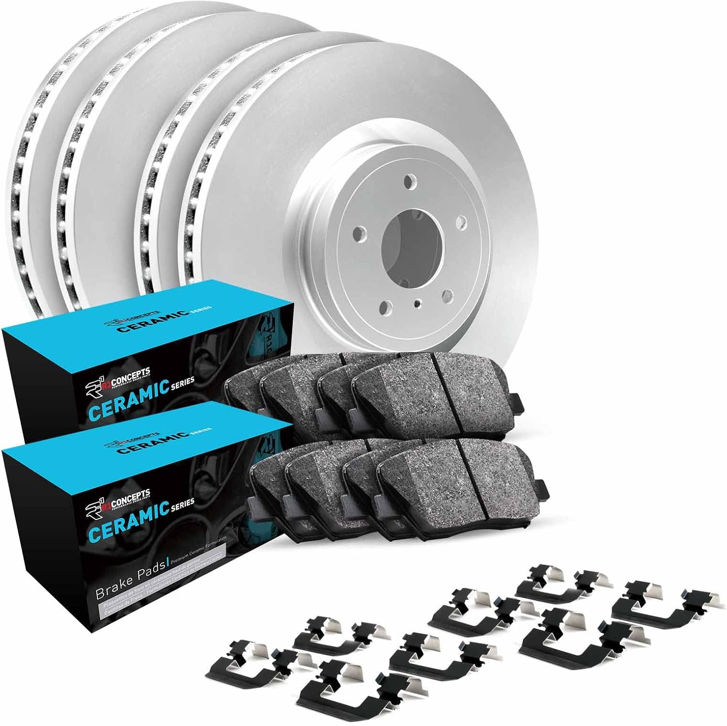 R1 Concepts Front and Rear Brake Kit Fits 2018-2025 Volkswagen Atlas; 2020-2025 Volkswagen Atlas Cross Sport| Ceramic Pads, Blank Rotors| Hardware| 13.2' Front & 12.2' Rear