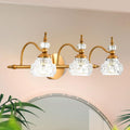 WJShome Vintage Bathroom Vanity Light Fixture, 3 Lights Bathroom Lighting Matte Brushed Antique Brass Finish with Crystal Glass Shade, Vintage Vanity Light for Bathrooms