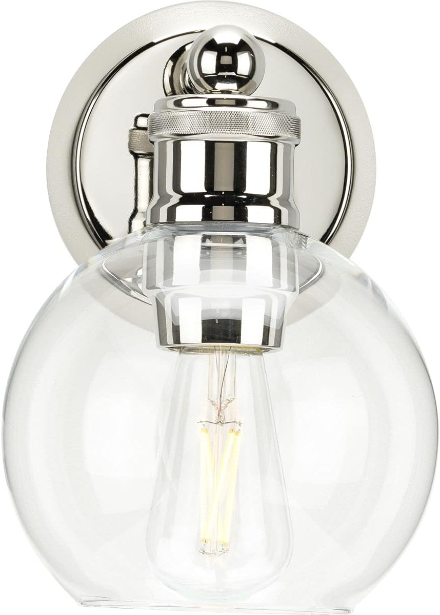 Progress Lighting Hansford Collection 1-Light Clear Glass Coastal Bath Vanity Light Polished Nickel