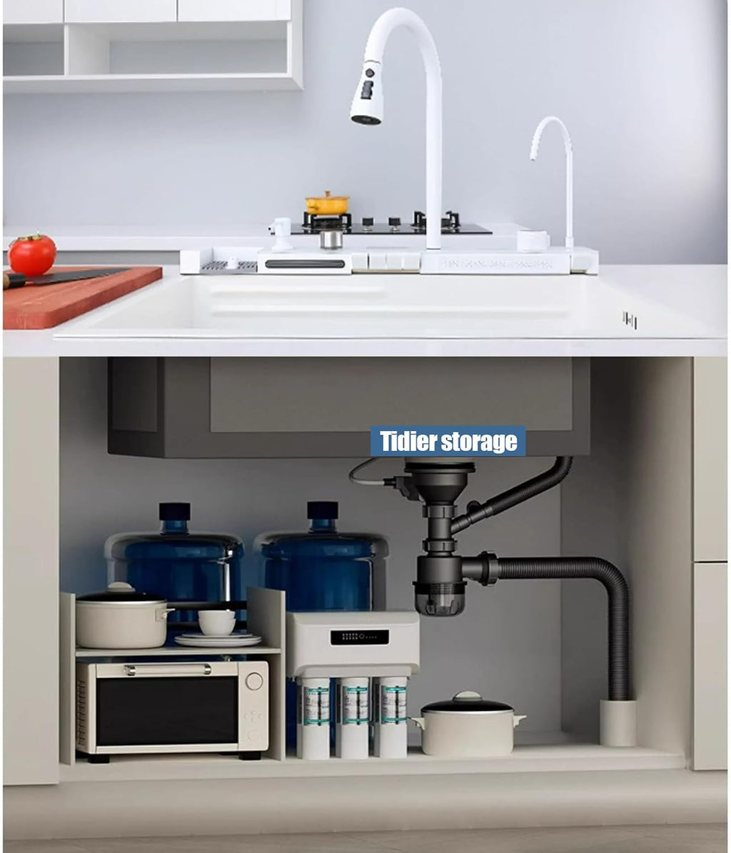 Double Waterfall Sink with LED Display, Cup Washer, Soap Dispenser, Worktop Controller, etc. (White, 31.5 * 18.1 * 8.7 IN)