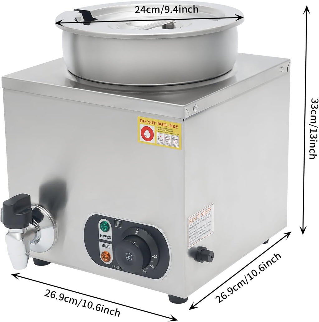 Commercial Soup Warmer Stainless Steel Cheese Warmer with 1.85Gal Soup Pot & Adjustable Temperature 86-185℉Commercial Hot Fudge Dispenser Food Warmer for Buffets, Restaurants, Stores