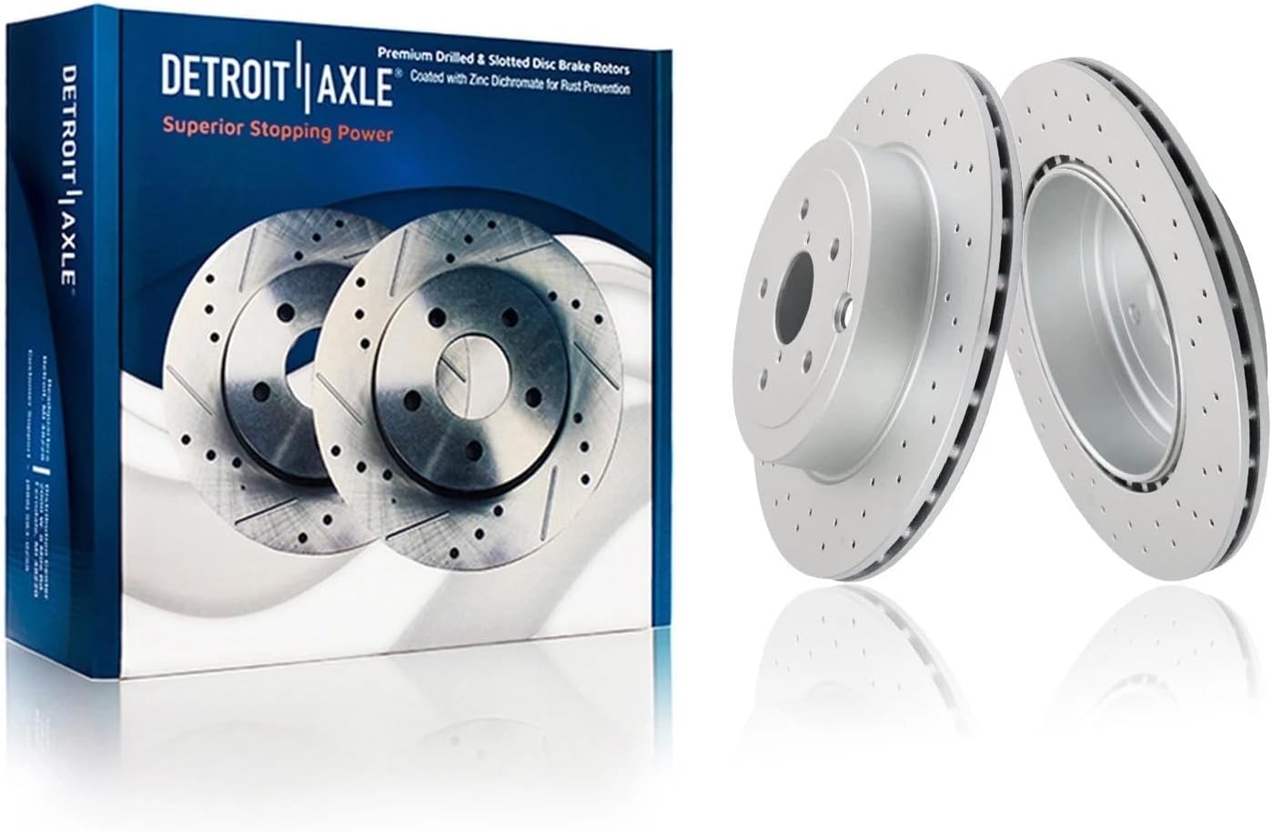 Detroit Axle - 8pc Brake Kit for 2018 2019 2020 2021 Subaru WRX STI, Drilled and Slotted Disc Brake Rotors Ceramic Brakes Pads Replacement: 13.39' inch Front and 12.84' inch Rear Vented Rotor