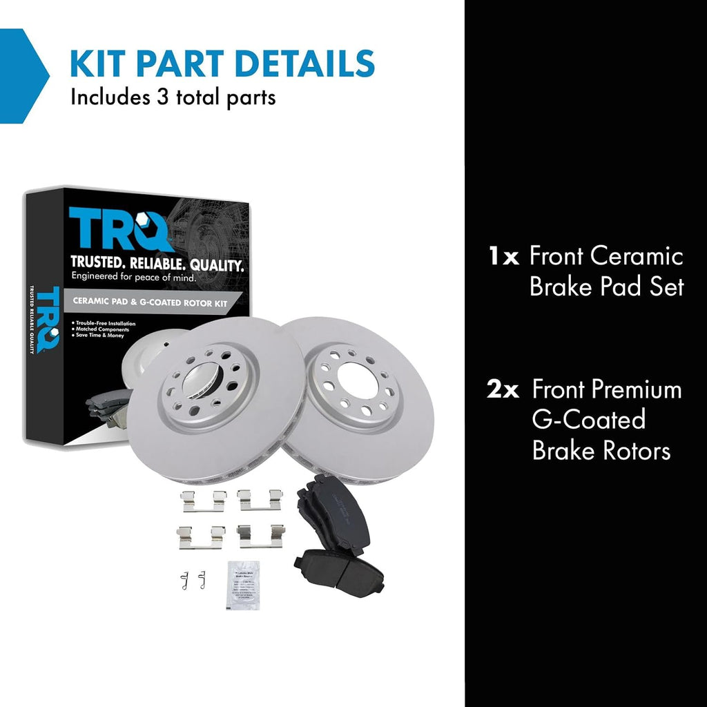 TRQ Front Brake Pad and Rotor Set Ceramic G Coated Vented Rotors Compatible with 2015-2017 Chrysler 200 2013-2016 Dodge Dart