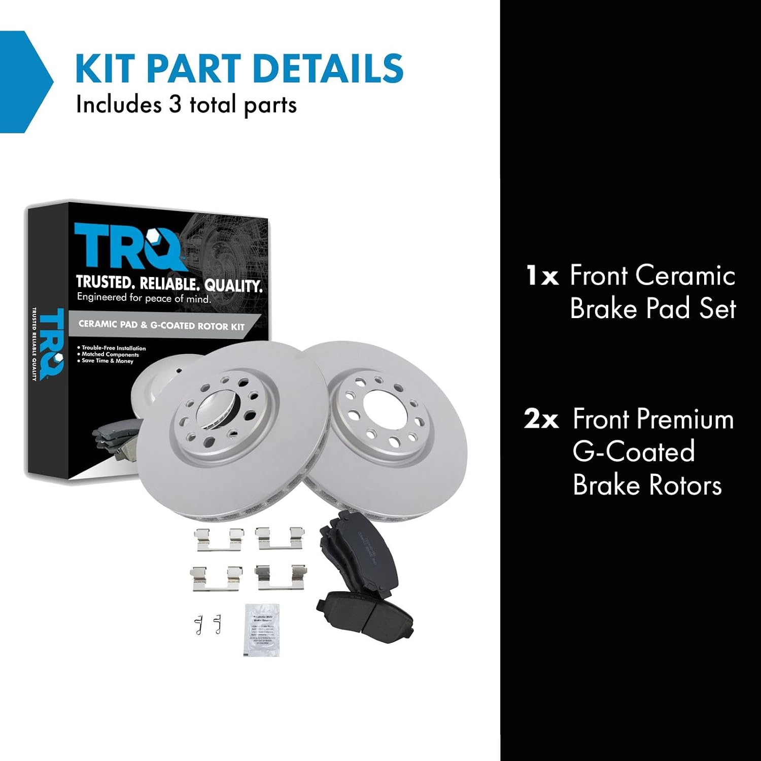 TRQ Front Brake Pad and Rotor Set Ceramic G Coated Vented Rotors Compatible with 2015-2017 Chrysler 200 2013-2016 Dodge Dart