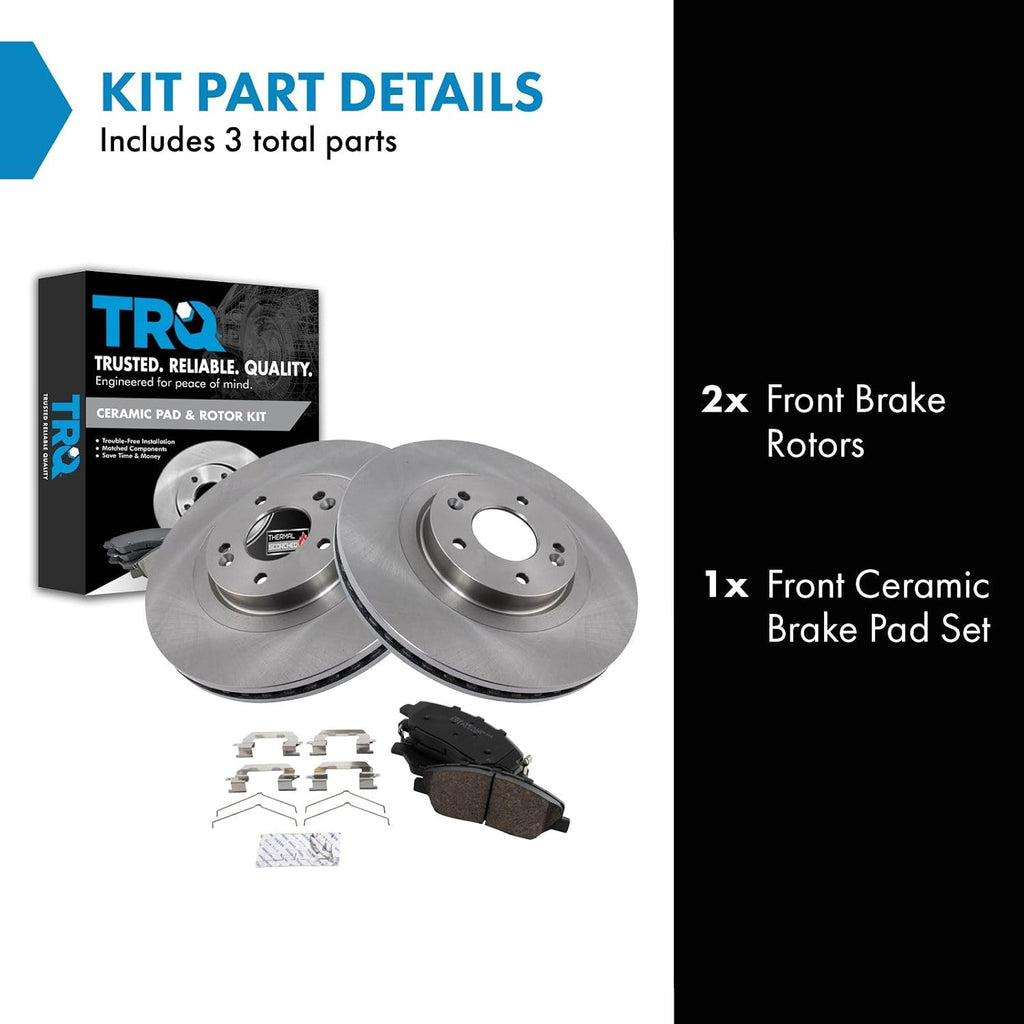 TRQ Front Brake Pad and Rotor Set Ceramic Vented Rotors Compatible with 2017-2018 Hyundai Santa Fe 2019 Santa Fe XL