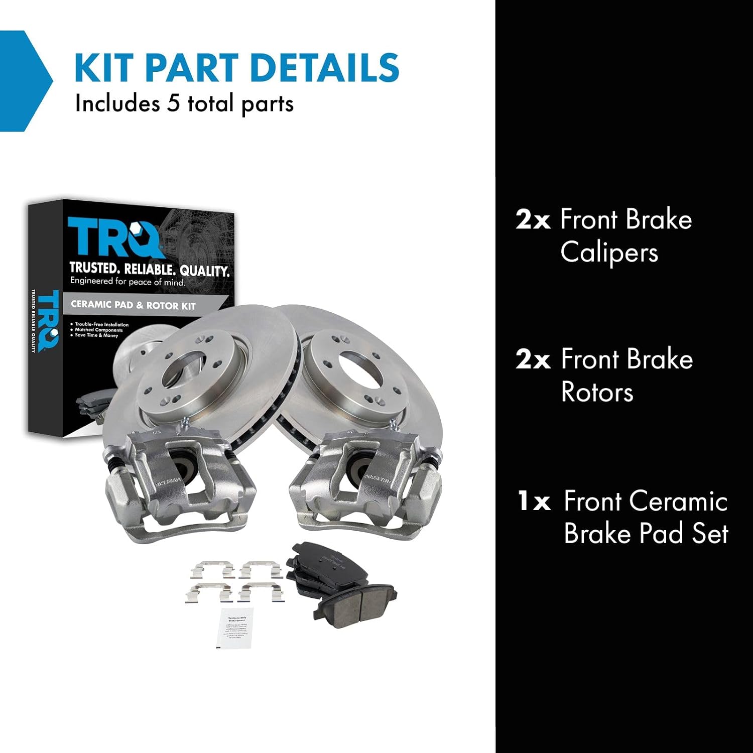 TRQ Front Brake Pad and Rotor Set Ceramic Vented Rotors Calipers Compatible with 2011-2014 Hyundai Sonata