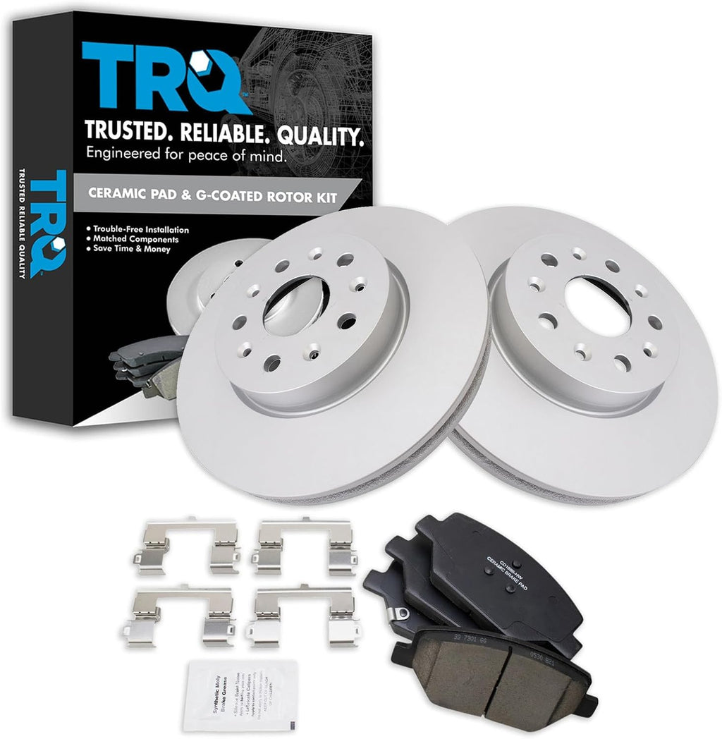 TRQ Front Brake Pad and Rotor Set Ceramic Vented Rotors G Coated Compatible with 2016-2020 Chevrolet Camaro