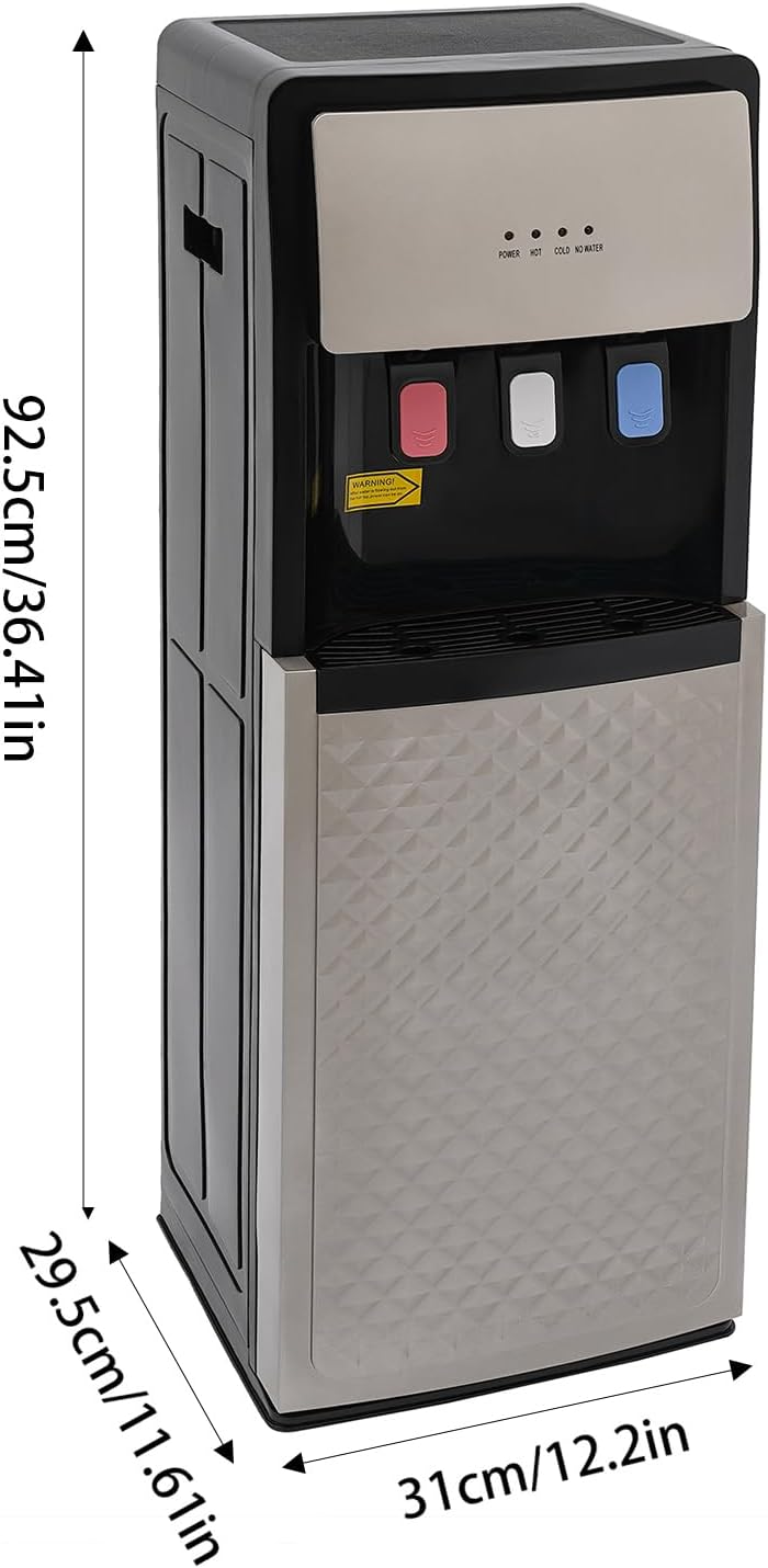LYNICESHOP Bottom Loading Water Dispenser, Water Dispenser Bottom Loading Water Cooler for 5 Gal Bottles w/Indicator Lights, Hot & Cold Standing Water Dispenser for Home, Office (Silver Grey)