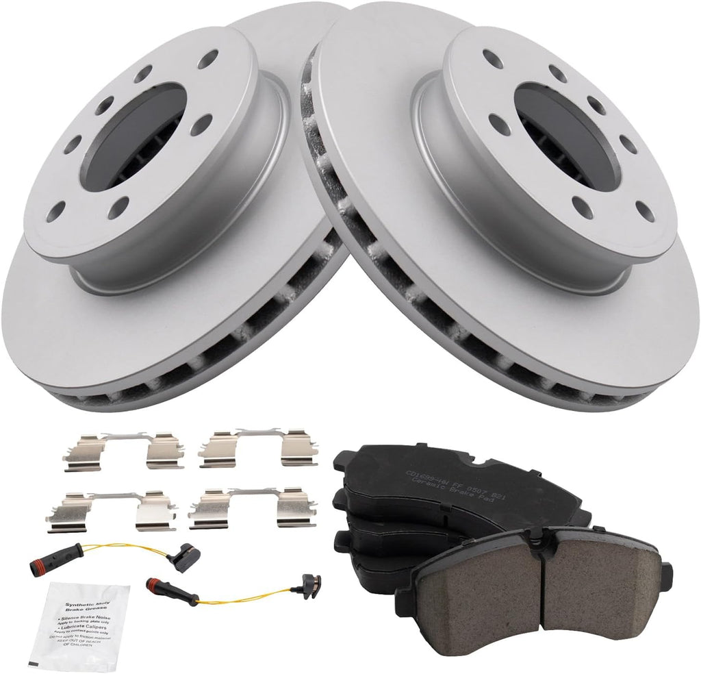 TRQ Front Brake Pad and Rotor Set Ceramic Coated Rotors Compatible with 2007-2009 Dodge Sprinter 3500 2007-2020 Freightliner 2500 3500 4500 2010-2021 Mercedes-Benz Sprinter 1500 2500 3500 3500XD 4500