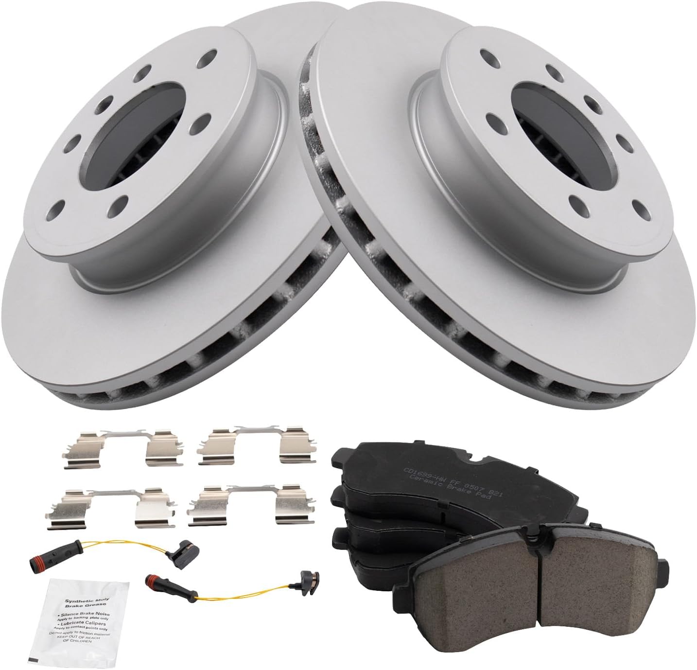 TRQ Front Brake Pad and Rotor Set Ceramic Coated Rotors Compatible with 2007-2009 Dodge Sprinter 3500 2007-2020 Freightliner 2500 3500 4500 2010-2021 Mercedes-Benz Sprinter 1500 2500 3500 3500XD 4500