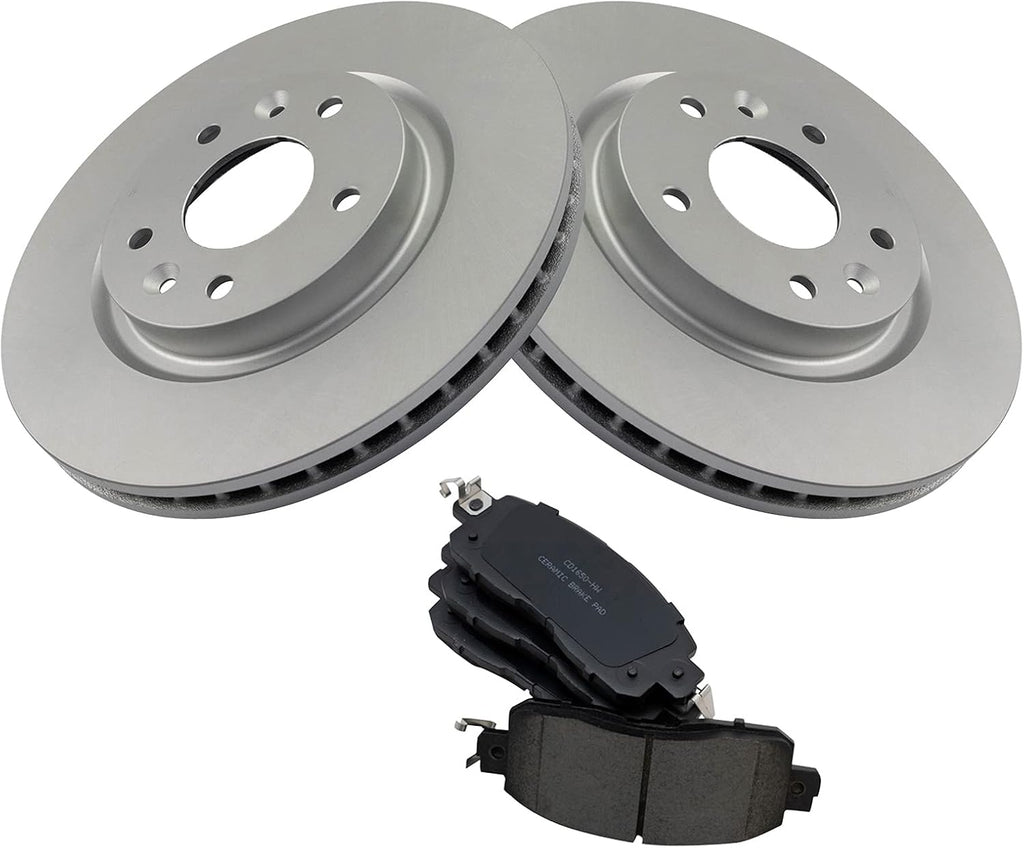 TRQ Front Brake Pad and Rotor Set Ceramic G Coated Vented Rotors Compatible with 2014-2017 Nissan LEAF