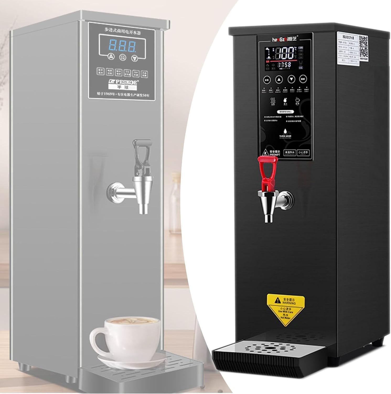 25L Commercial Hot Water Dispenser Boiler, 1000W Electric Catering Urn, Temperature Adjustable, 60L/H Large Output, Quick Brewing for Coffee, Tea, Milk, Hot Drinks Black
