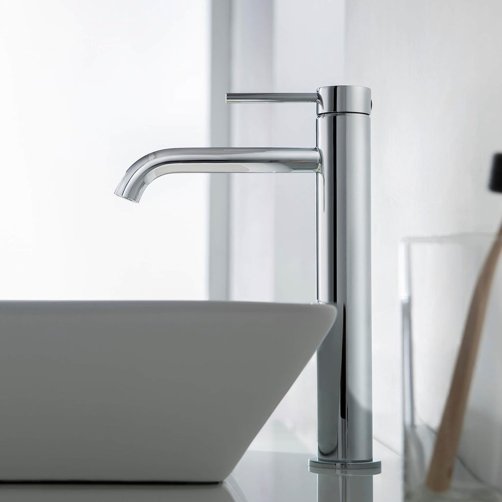 KIBI KBF1009 Solid Brass Single Handle Single Hole Circular Faucet for Bathroom Sink with Pop Up Drain | High Arc Faucet Spout Design | Rust and Corrosion Resistant | Chrome Finish