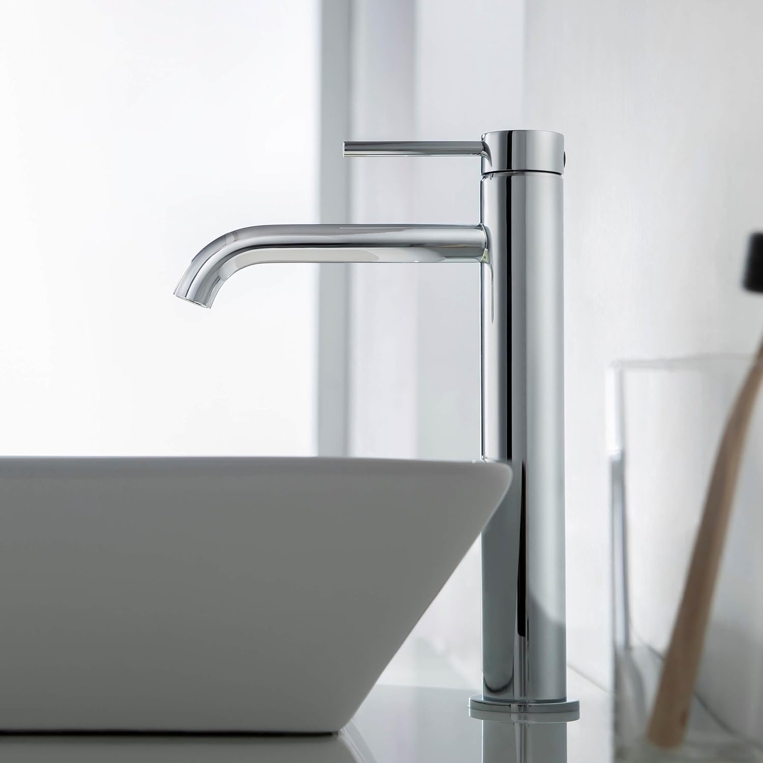 KIBI KBF1009 Solid Brass Single Handle Single Hole Circular Faucet for Bathroom Sink with Pop Up Drain | High Arc Faucet Spout Design | Rust and Corrosion Resistant | Chrome Finish