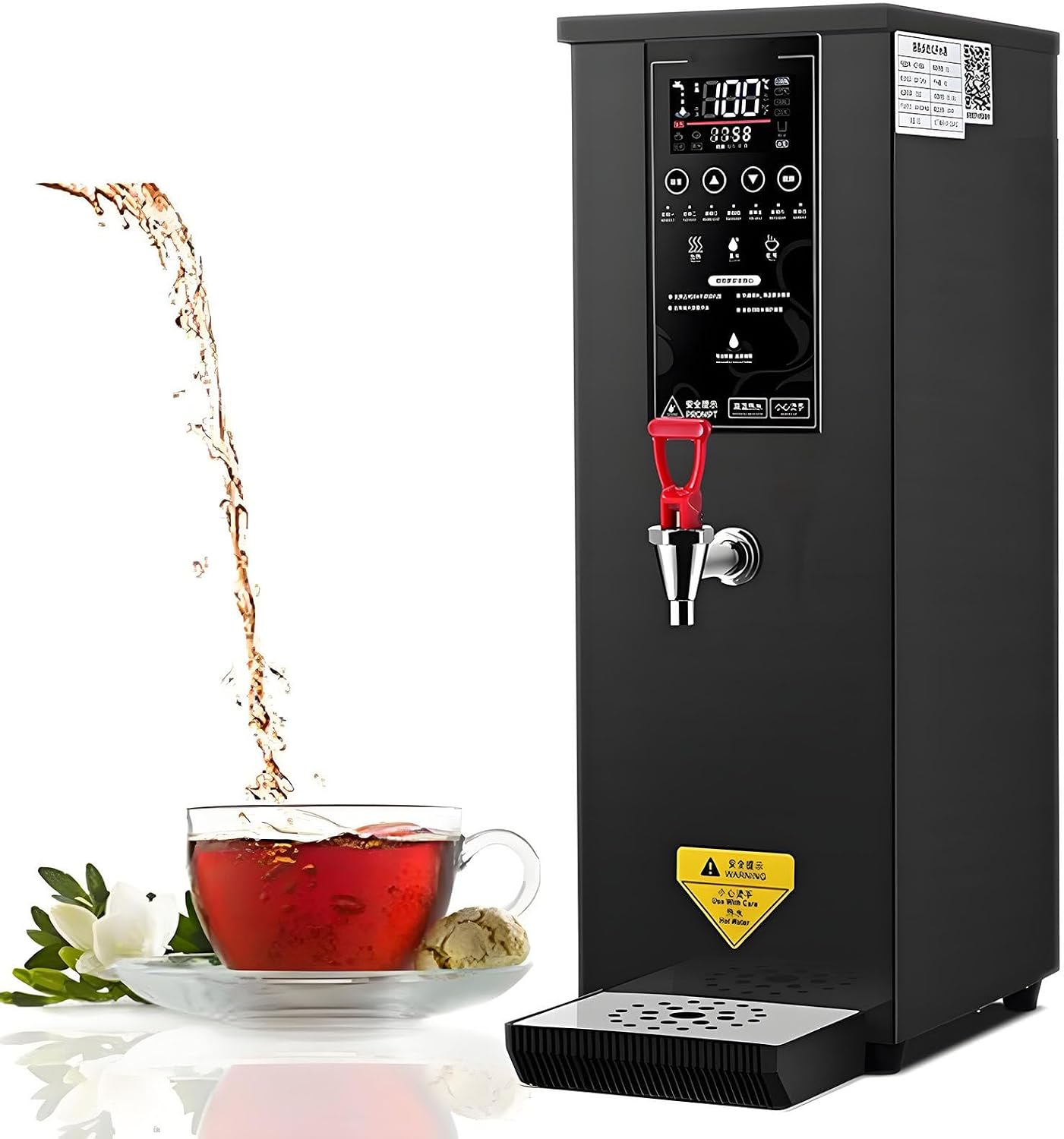 8L Commercial Hot Water Dispenser,Step-Heating Electric Water Boiler with 86-212℉ Adjustable Temperature,LCD Display,Fast Heating for Tea Coffee Restaurant Hotel Office Black