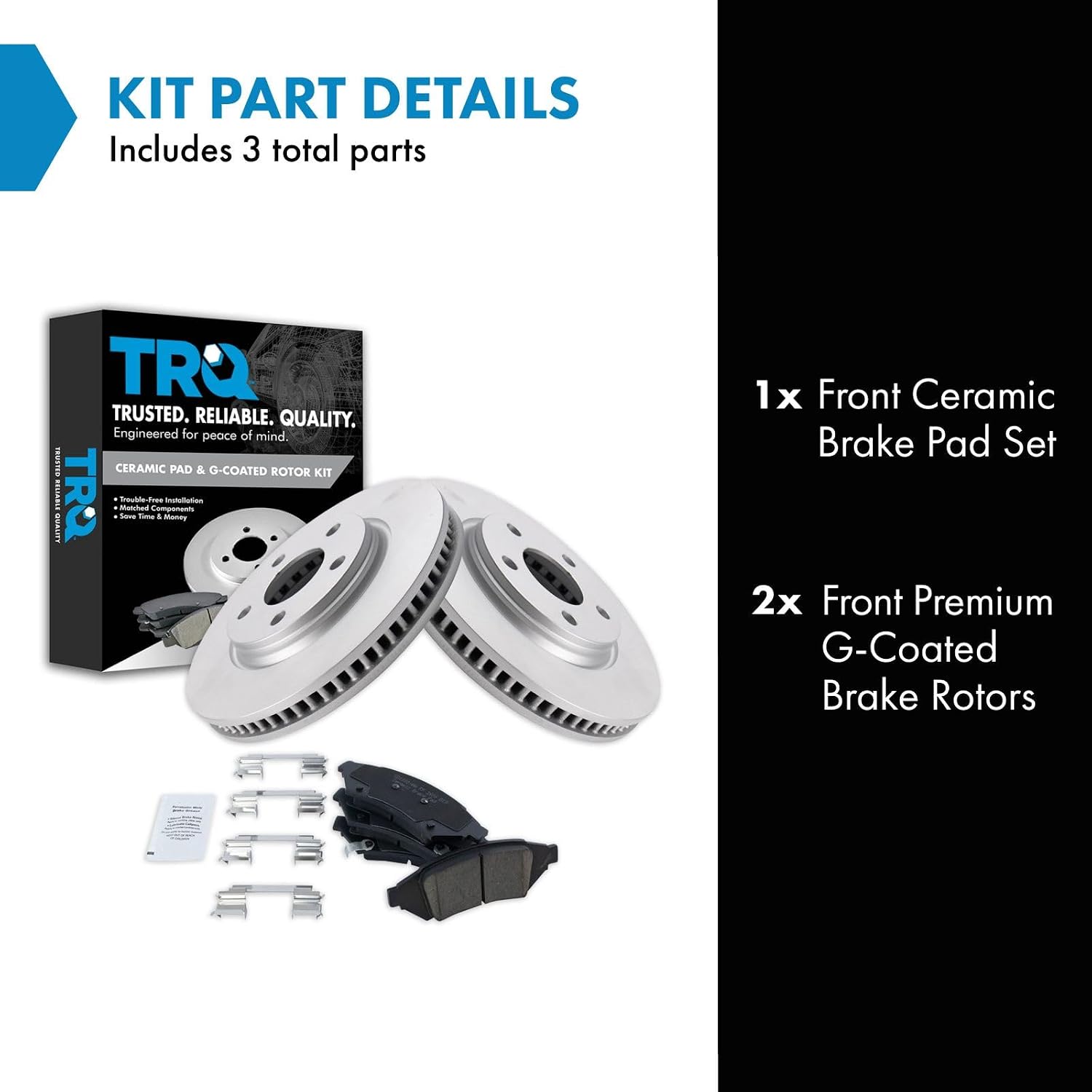 TRQ Front Brake Pad and Rotor Set Ceramic Coated Vented Rotors Compatible with 2004 Pontiac Grand Prix