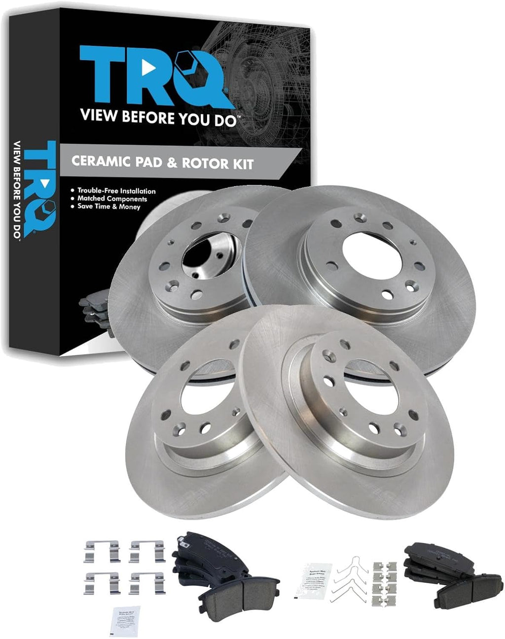 TRQ Front and Rear Brake Pad and Rotor Set Ceramic Compatible with 2003-2005 Mazda 6