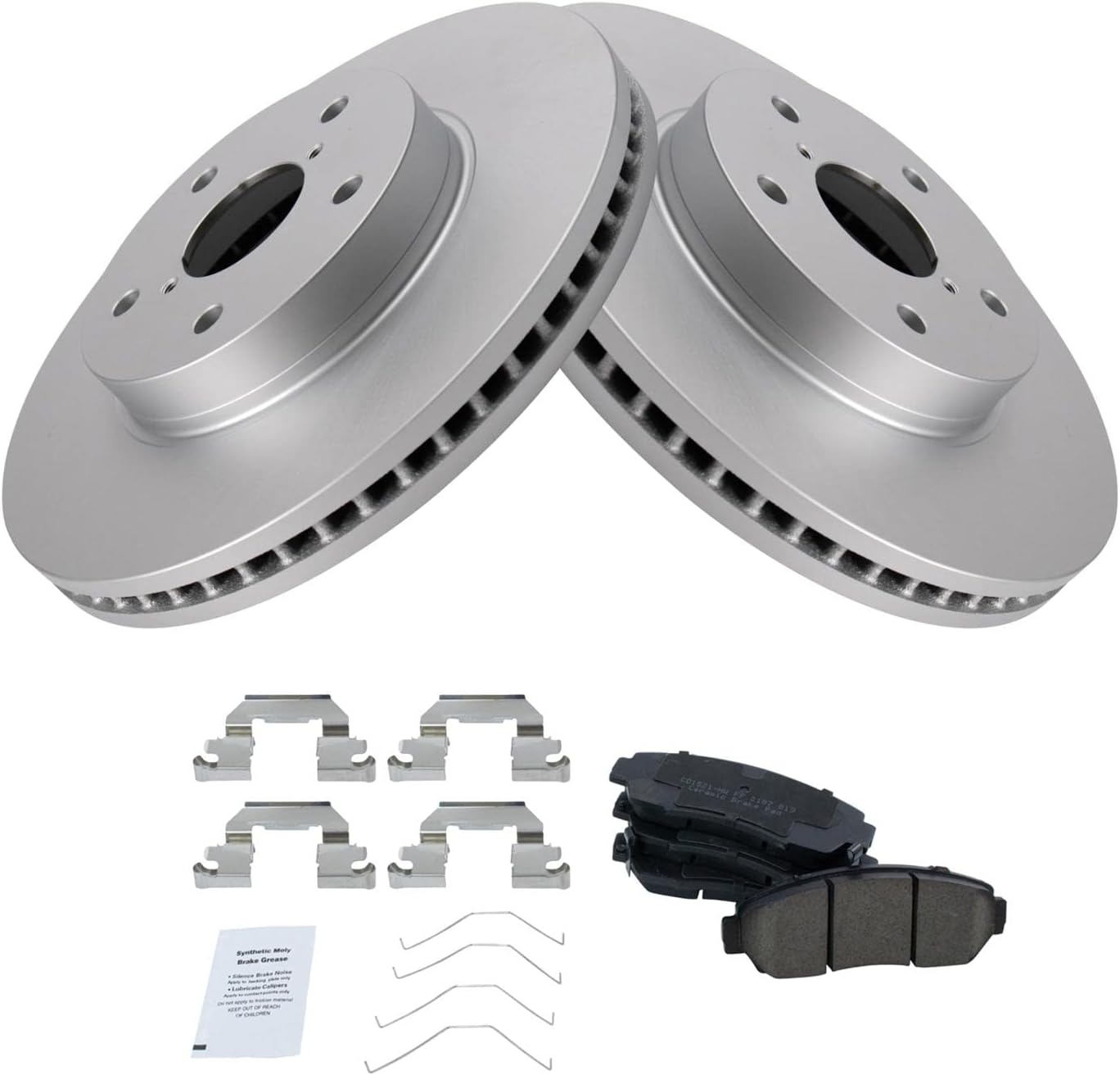 TRQ Front Brake Pad and Rotor Set Ceramic Coated Vented Rotors Compatible with 2016-2019 Subaru Legacy