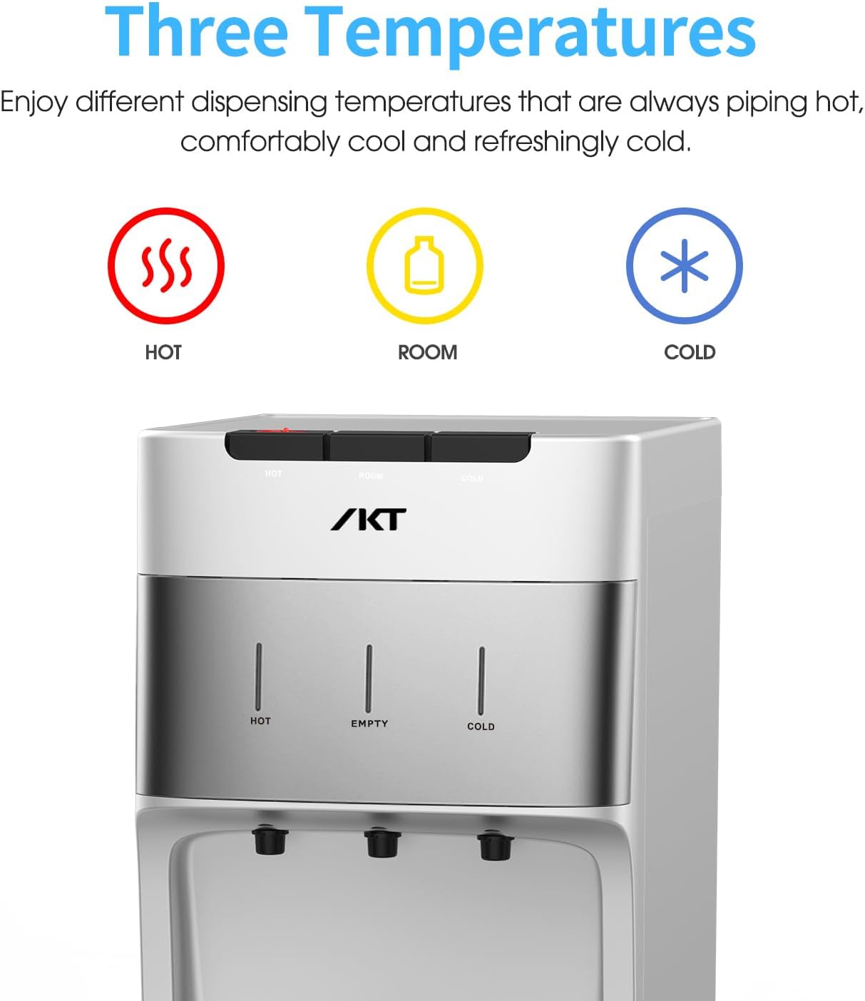IKT Self-Cleaning Water Cooler Dispenser Bottom Load for 3-5 Gallon Bottle with Child Safety Lock LED Display Light Perfect for Home Silver