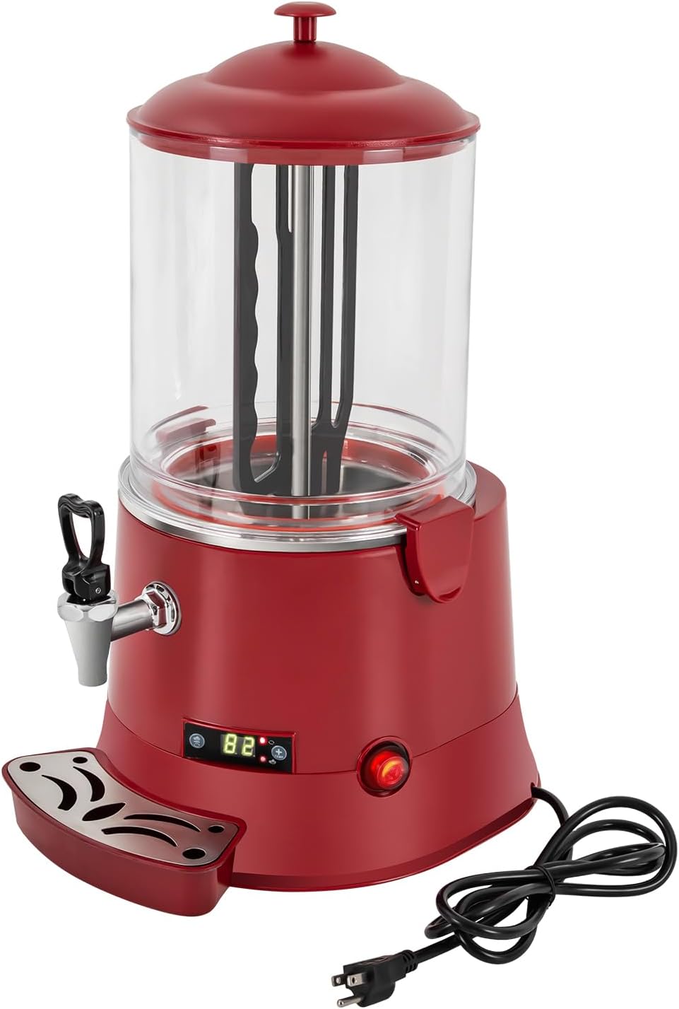 Commercial Hot Chocolate Machine 10L/2.64Gal Red Stainless Steel Electric Chocolate Mixing Machine Hot Beverage Warmer Dispenser 86-194℉ Temperature Control for Heating Chocolate Coffee Milk Tea