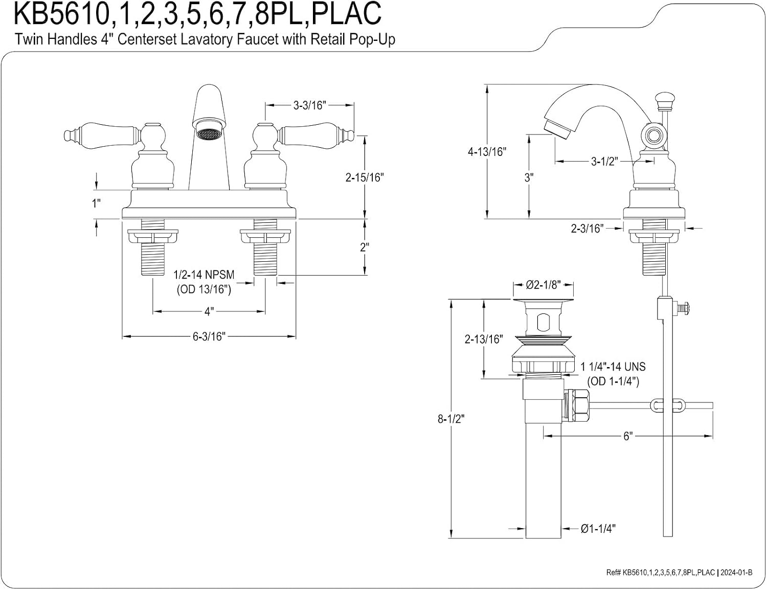 Kingston Brass KB5618PL Restoration 4-Inch Centerset Lavatory Faucet, Brushed Nickel
