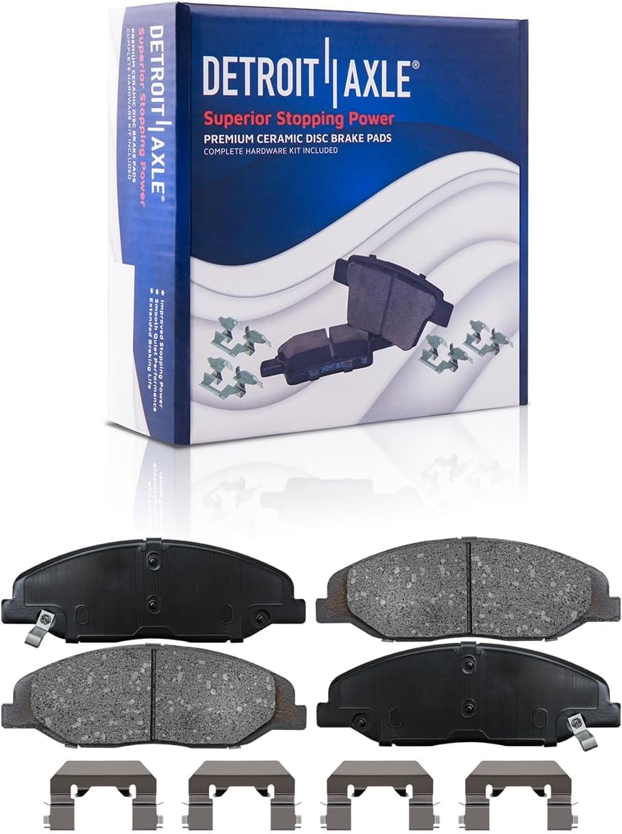 Detroit Axle - Brake Kit for 2008-2014 Cadillac CTS, Front Rear Drilled and Slotted Disc Brake Rotors Ceramic Brakes Pads Front Wheel Bearing Hubs : 12.44' inch Front, 12.40' inch Rear Rotors