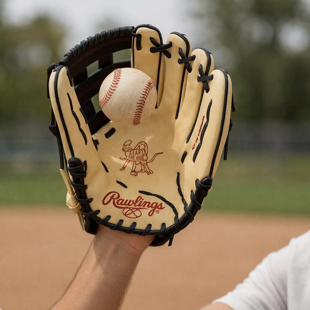 Rawlings Heart of the Hide 'Swaggy O' Baseball Glove – 12', 12.25', First Base Mitt & Catcher's Mitt – RHT & LHT – Pro Leather, Blonde/Black/Red Design