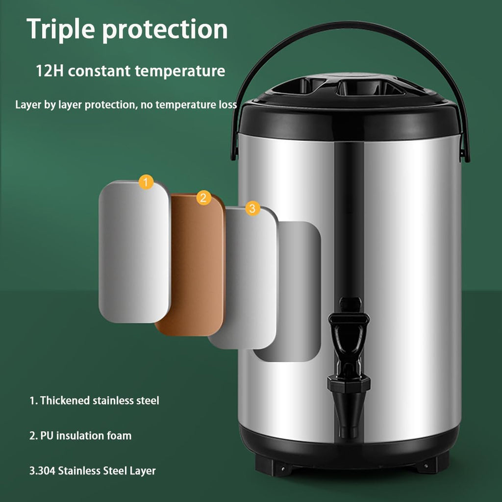 Commercial Stainless Steel Milk Tea Bucket,Drink Dispenser for Party,Suitable for hot Water, Tea, Coffee, Milk, Juice,Heat Preservation,12L