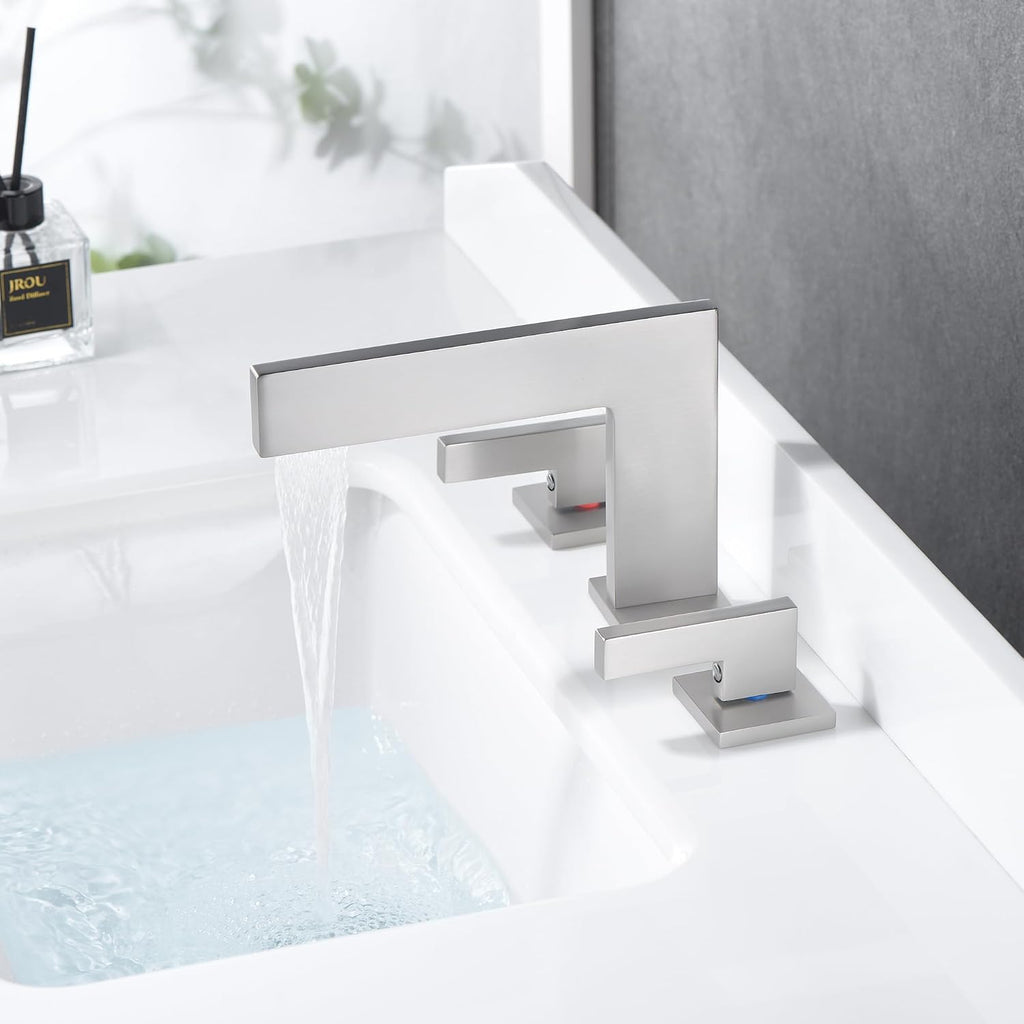 Sumerain 8 Inch Widespread Waterfall Bathroom Sink Faucet, Lavatory Faucet with Brass Rough-in Valve in Brushed Nickel