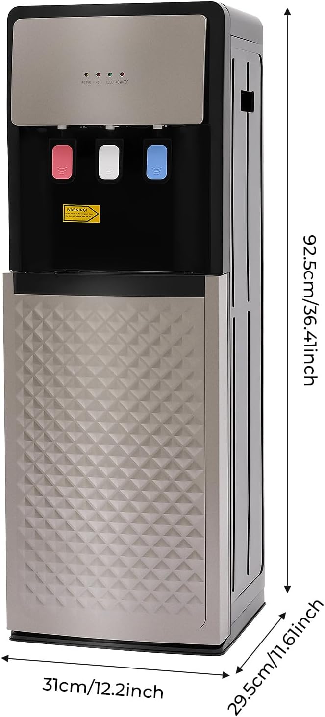 500W Bottom Loading Water Dispenser with 3 Temperature Settings, Hot & Cold Standing Water Dispenser Storage Cabinet Drinking Fountain for Home, Office, Holds 3 or 5 Gallon Bottles (Silver Grey)