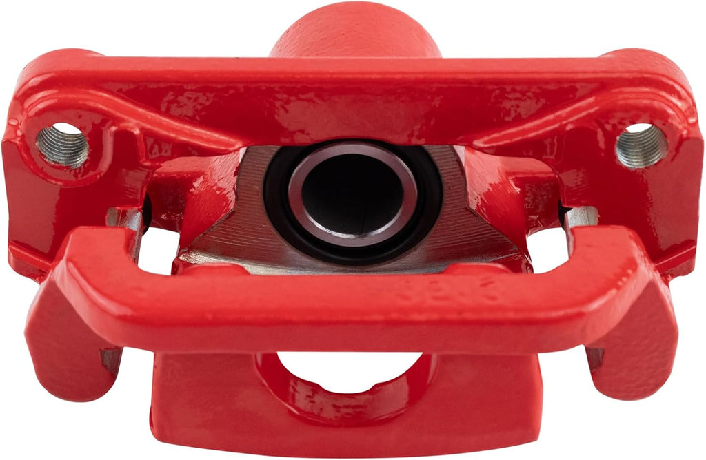 TRQ Performance Rear Brake Pad and Rotor Set Ceramic Coated Drilled Slotted Vented Rotors Calipers Red Compatible with 2002-2006 Nissan Altima 2004-2006 Maxima 2013-2022 Altima