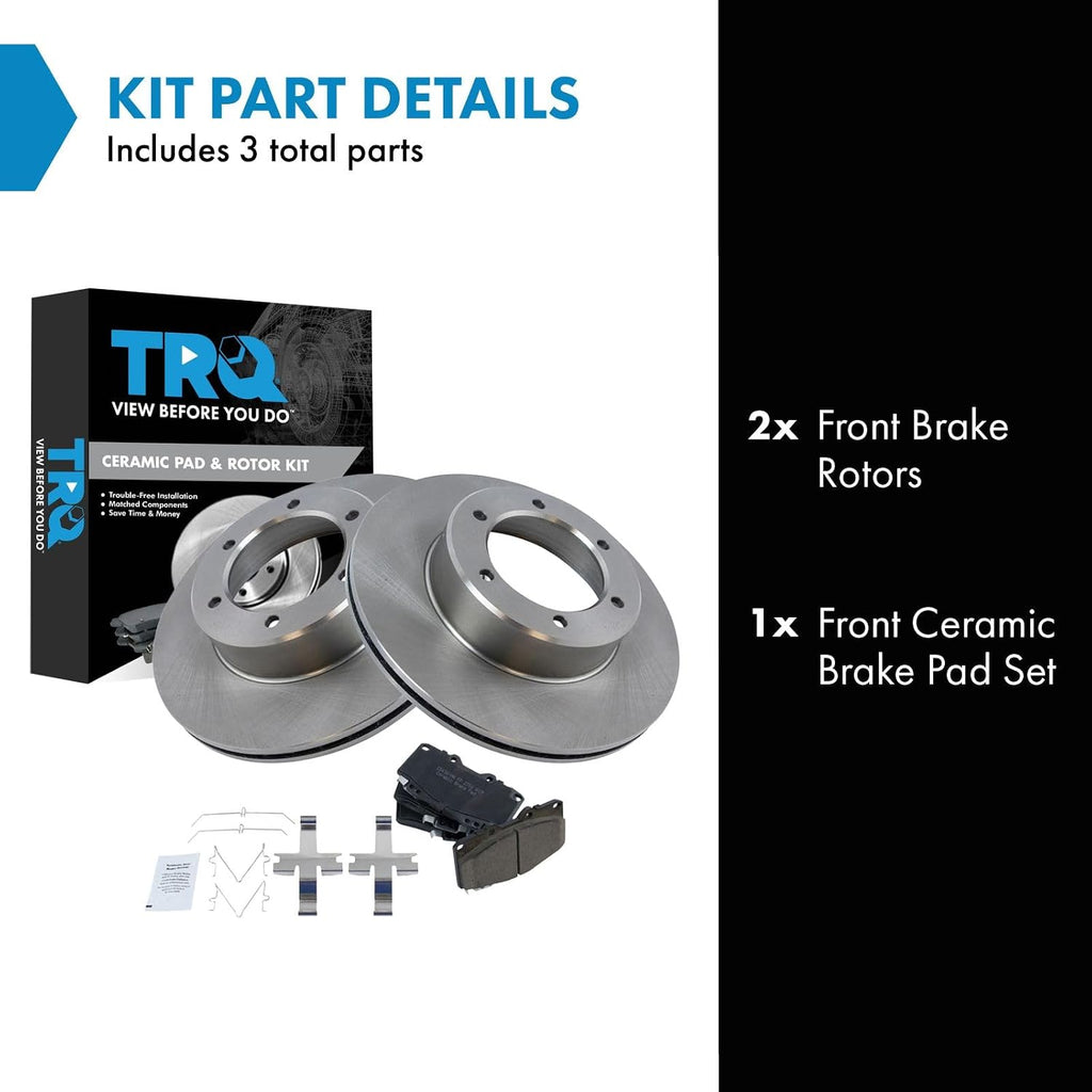 TRQ Front Brake Pad and Rotor Set Ceramic Vented Rotors Compatible with 1990-1991 Toyota 4Runner 1994-1995 Pickup