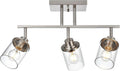 Track Lighting Fixtures 3 Light Directional Ceiling Lights with Adjustable Track Heads, Brushed Nickel Bathroom Vanity Light with Clear Glass Shade