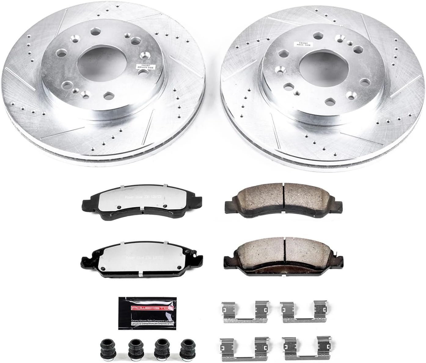 PowerStop Front Brake Kit For Cadillac Escalade 2008-20 |Chevrolet Silverado 1500 2007-18 |Tahoe 2008-20 - Truck & Tow Carbon Fiber Ceramic Brake Pads + Drilled & Slotted Rotors Upgrade, K2069-36