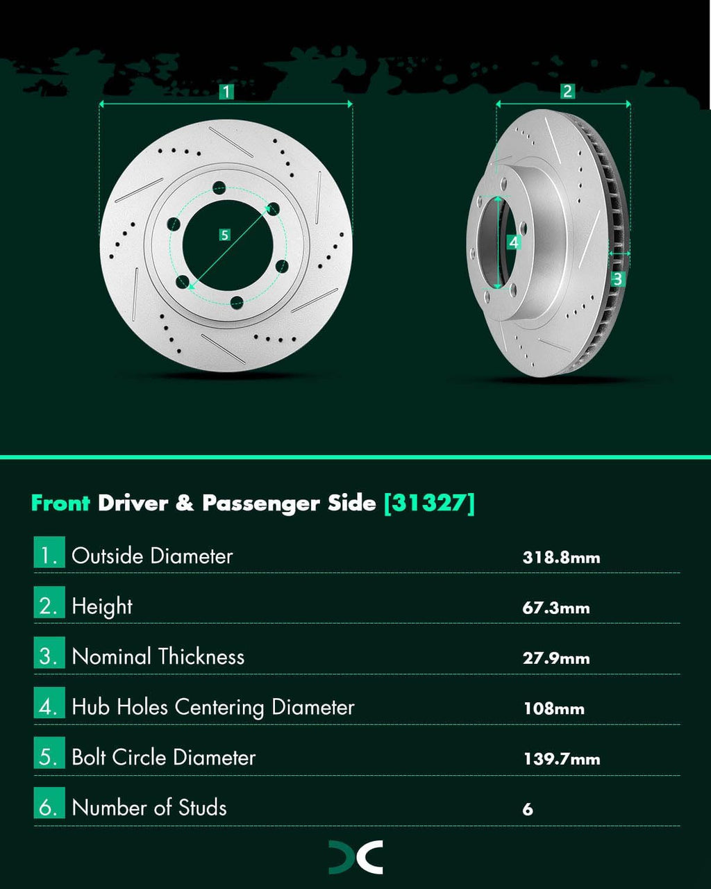 SCITOO - Brake Kits For Toyota For 4Runner 2003-2009,For Toyota For FJ Cruiser 2007-2014,For Tacoma 2005-2021 Front Drilled Slotted Brake Rotors and Ceramic Brakes Pads Replacement: 31327;D976-7877