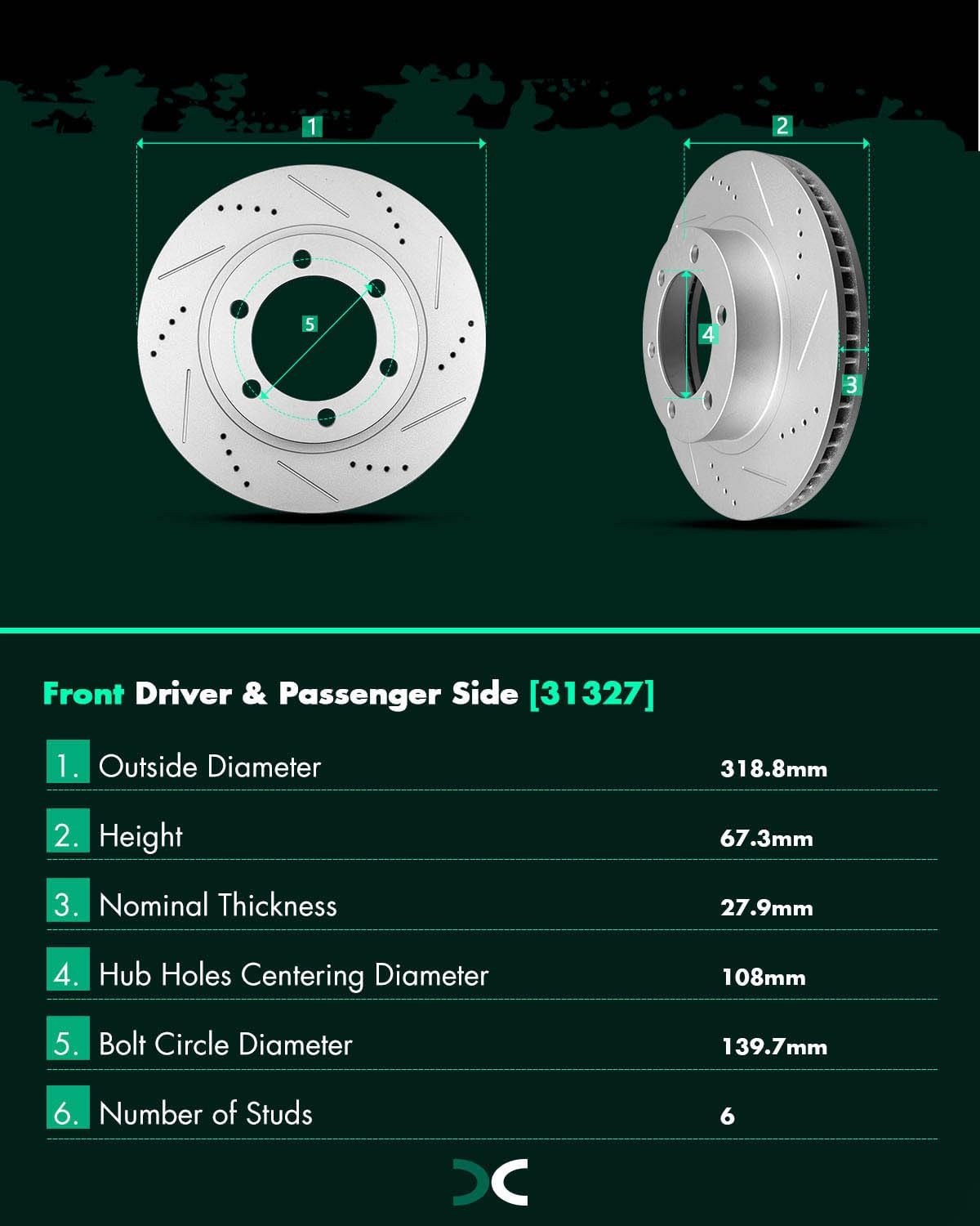 SCITOO - Brake Kits For Toyota For 4Runner 2003-2009,For Toyota For FJ Cruiser 2007-2014,For Tacoma 2005-2021 Front Drilled Slotted Brake Rotors and Ceramic Brakes Pads Replacement: 31327;D976-7877