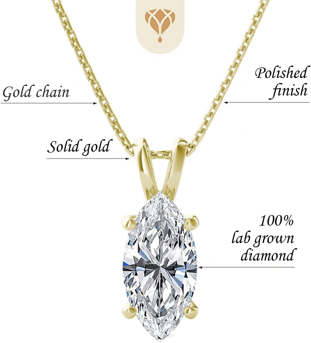 The Diamond Deal SI1-SI2 Clarity .25CT(1/4 Cttw) Cttw Lab-Grown Marquise Shape Solitaire Diamond Pendant Necklace Womens |14k Yellow Gold with 18' chain