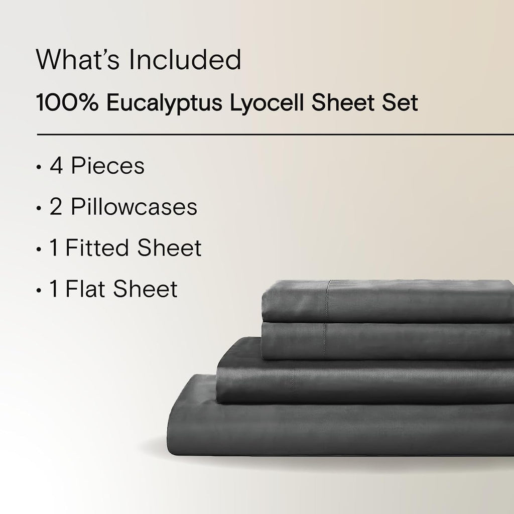 Sijo AiryWeight Tencel Sheet Set, 100% Lyocell Derived from Eucalyptus, Buttery Soft, Architectural Digest Best Cooling Sheets Winner - 4pc - 2 Pillowcases 1 Fitted 1 Top (Storm, Full)