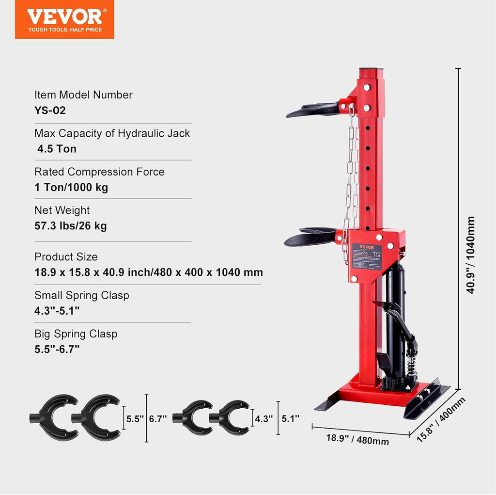 VEVOR Hydraulic Strut Spring Compressor - 4.5 Ton/9920 LBS Jack Capacity, 1 Ton Rated Compression Force, Auto Coil Tool for Removing
