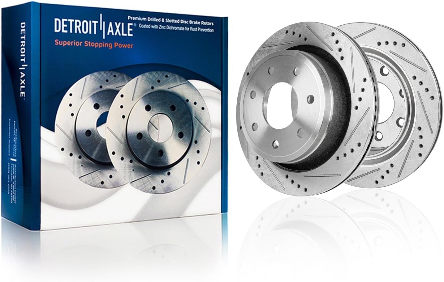 Detroit Axle - Brake Kit for 2012 2013 2014 Ford F-150 [7 Lug Wheels], Drilled and Slotted Disc Brake Rotors Ceramic Brakes Pads with Hardware Replacement : 13.78' inch Front & 13.70' inch Rear Rotor