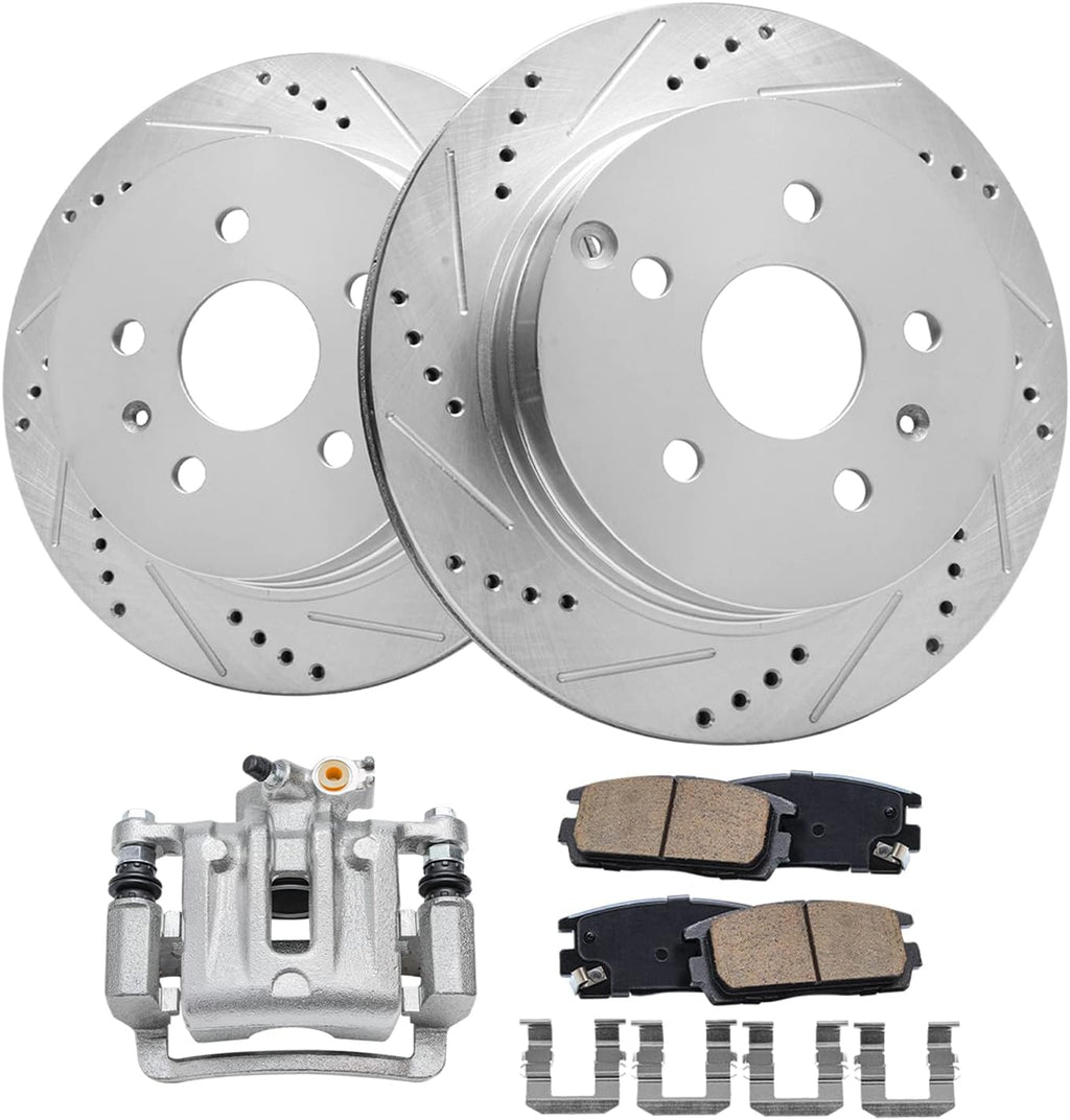 Detroit Axle - Rear Brake Kit for 2010-2017 Chevy Equinox GMC Terrain Drilled & Slotted Brake Rotors Right Brake Caliper Brakes Pads 2011 2012 2013 2014 2015 2016 Replacement : 11.93' inch Rotor