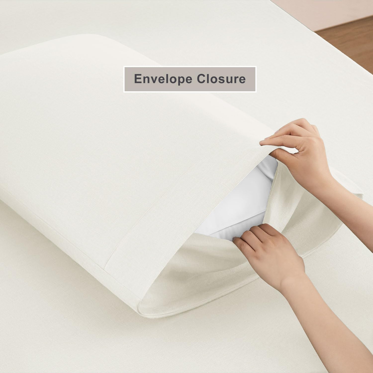 TOSMO Pure Linen Sheets Set, 100% French Natural Linen Flax Bedding 4pc Set (1 Flat Sheet, 1 Fitted Sheet, 1 Pillowcase) - Cream White, Full
