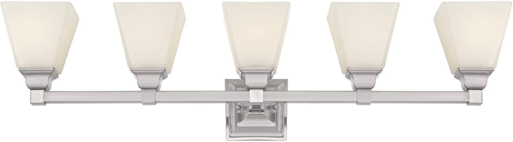 Regency Hill Mencino-Opal Wall Mount Light Satin Nickel Silver Metal Hardwired 35 1/4' Wide 5-Light Fixture Etched White Glass Shade for Bathroom Vanity Mirror House Home Room Decor