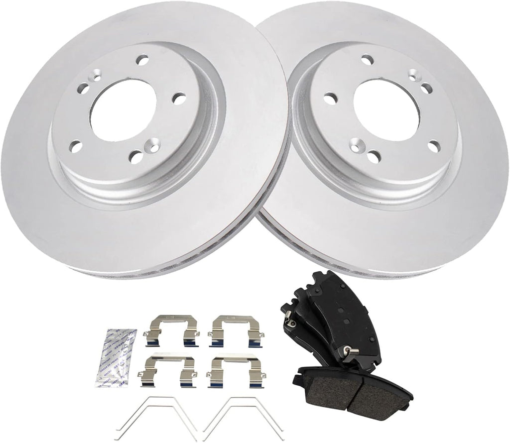 TRQ Front Brake Pad and Rotor Set Ceramic G Coated Vented Rotors Compatible with 2017-2020 Hyundai Elantra 2016-2021 Tucson 2017-2021 Kia Sportage